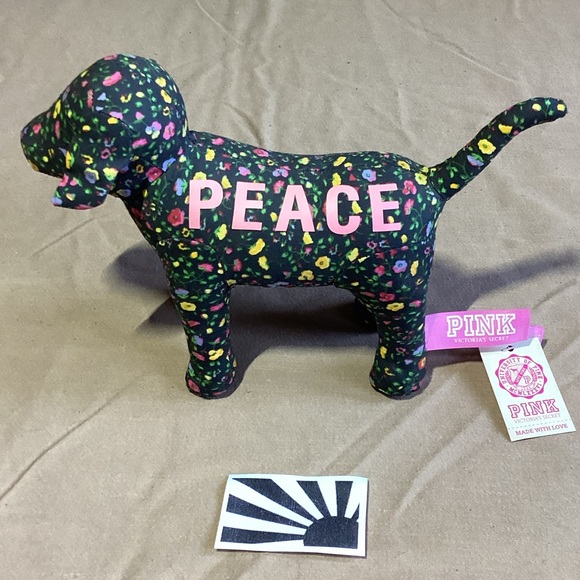 PINK Victoria's Secret Accessories - PINK Victoria's Secret Floral "PEACE" Dog Plush